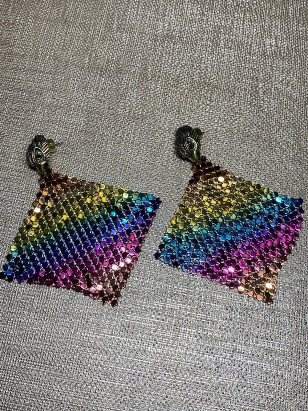 Kurt Geiger London Eagle Head Rainbow Crystal Mesh Statement Earrings